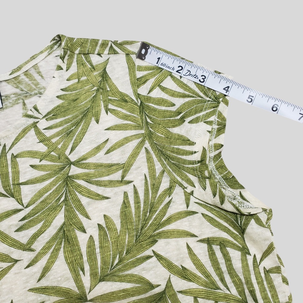 Nicole Miller 100% Linen Palm Leaf Print Cap Sleeve Button Detail Top Green M - Picture 8 of 10